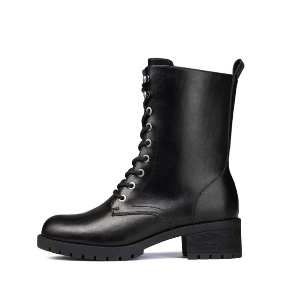 Dream Pairs NWOB Lace Up Lug Sole Mid Calf Black Winter Military Combat Boots - Picture 2 of 5
